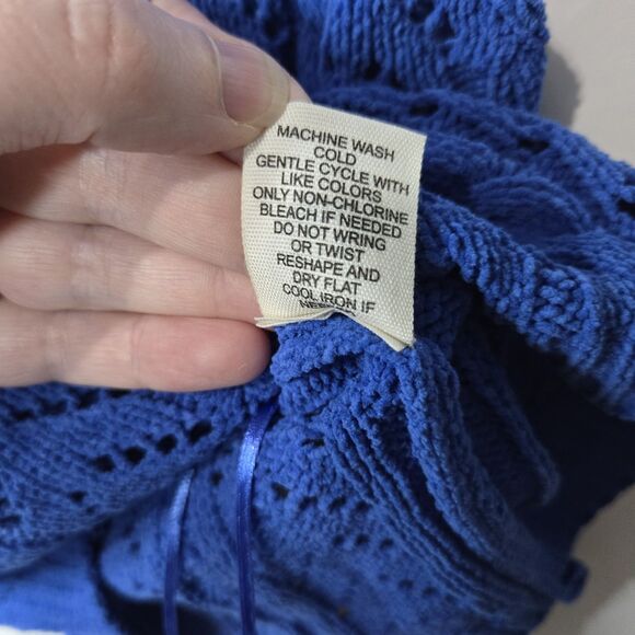 Shante’s Blue Open Knit Fitted Cropped Top Boho - Picture 4 of 5